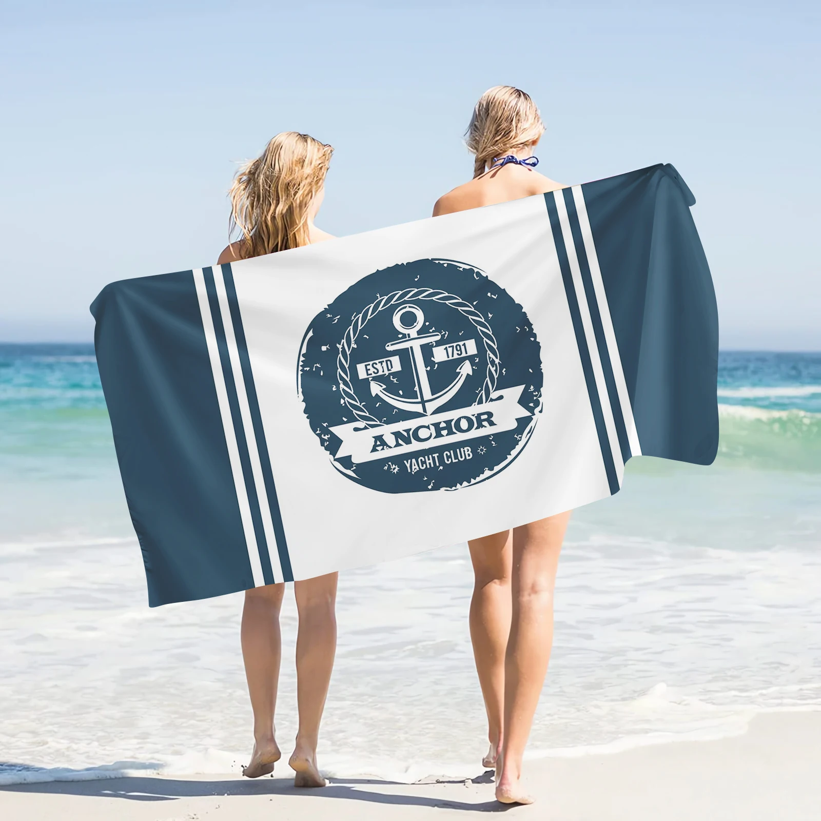 

Beach Towel Nautical Series Themed Personalized Customizable Name Text Towel Navy Blue Towels Anchor Company 1971 Beach Travel