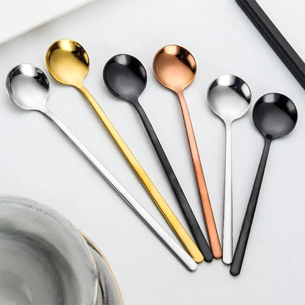 

2022 304 Stainless Steel Teaspoon Coffee Dessert Spoons With Long Handle Ice Cream Flatware