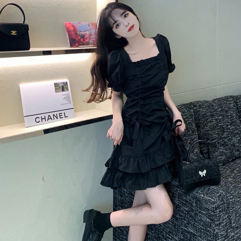 Женское мини-платье с юбкой-годе летнее женское черное элегантное