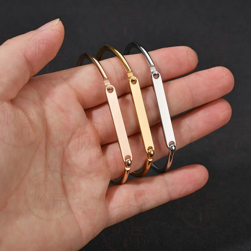 Stainless Steel Customized Bangles For Women Personalized Engraved Name Date Cuff Bracelet Jewelry Birthday Gift