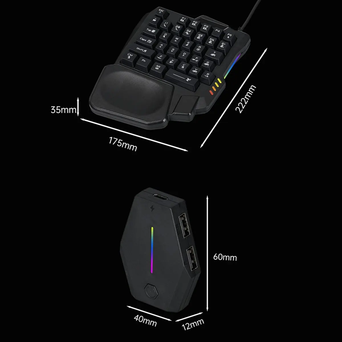 Фото ★ ▲   Эргономичная игровая клавиатура с RGB-подсветкой на 35 клавиш + конвертер для клавиатуры и мыши + мышь, 5 в 1, комплект для мобильных игр. №4