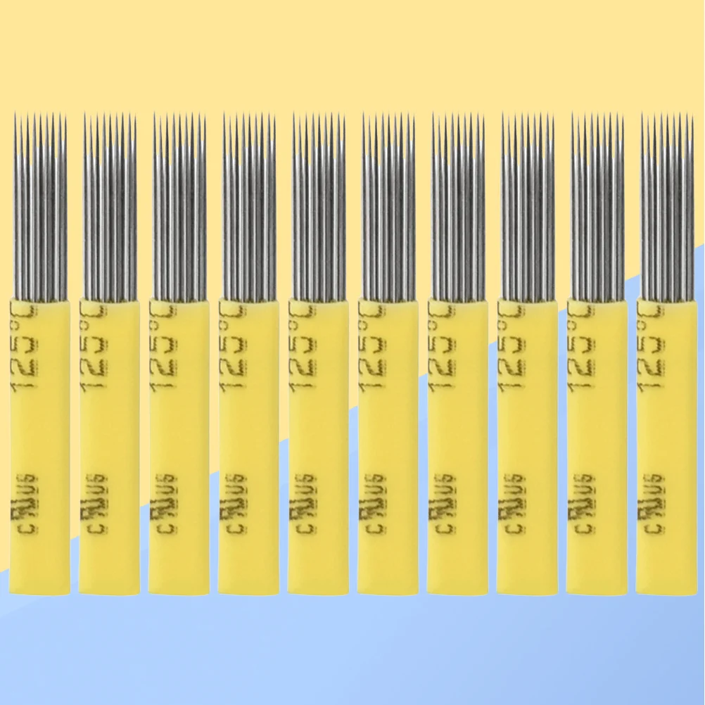 

50PCS Yellow Cover Blades Double Row Flat Head Crossed 9 Eyebrow Needle Make-up Blades