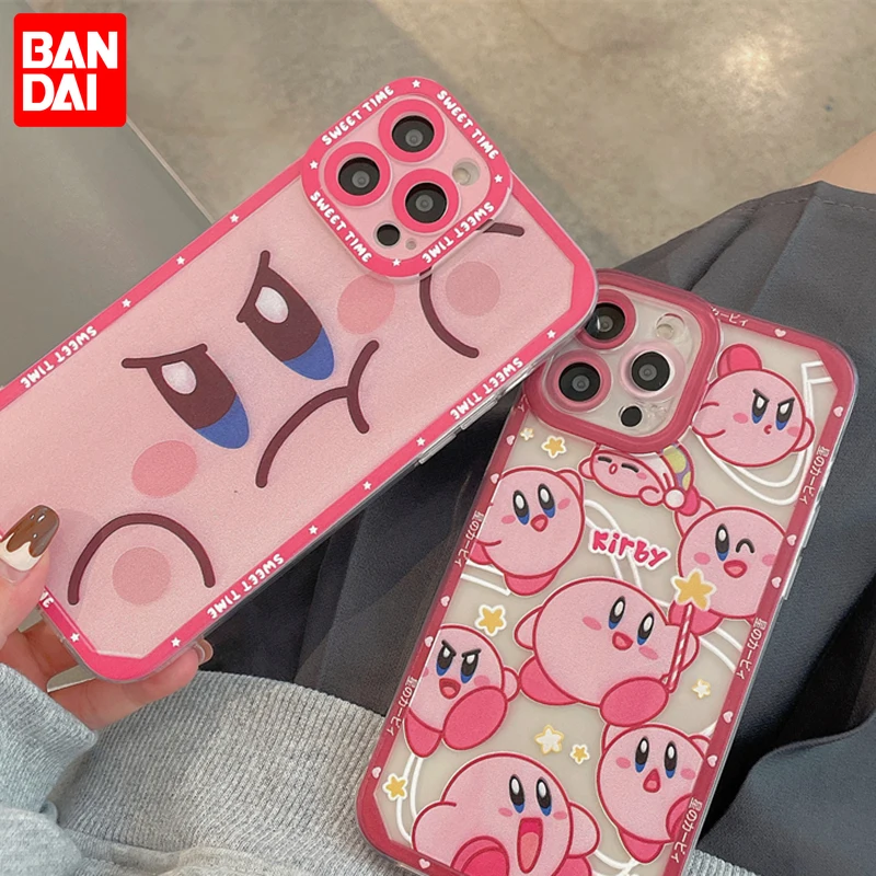 

Bandai Cute Cartoon Kirby Couple Angel Eyes Clear Silicon Case For iPhone XR Xs Max 8Plus 11 12 13Mini 13 Pro Max Cover