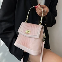 simple lizard pattern crossbody messenger bag for women 2022 brand mini pu leather handbags purses fashion iron handle design to