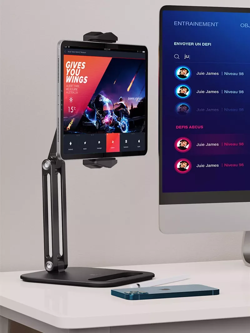 

2023New Foldable Tablet Stand Three Shaft Design Multi Angle Adjustable Tablet Support Desktop Aluminum Hands Free Cell Phone Ho