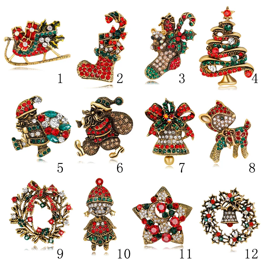 

Christmas Tree Series Brooches For Women Man Santa Boots Snowman Sleigh Bell Party New Year Brooch Pins Jewelry Gifts Wholesales