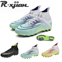 men soccer shoes adult kids fg high ankle football boots cleats grass training sport footwear mandarin duck colorful soft 33 46