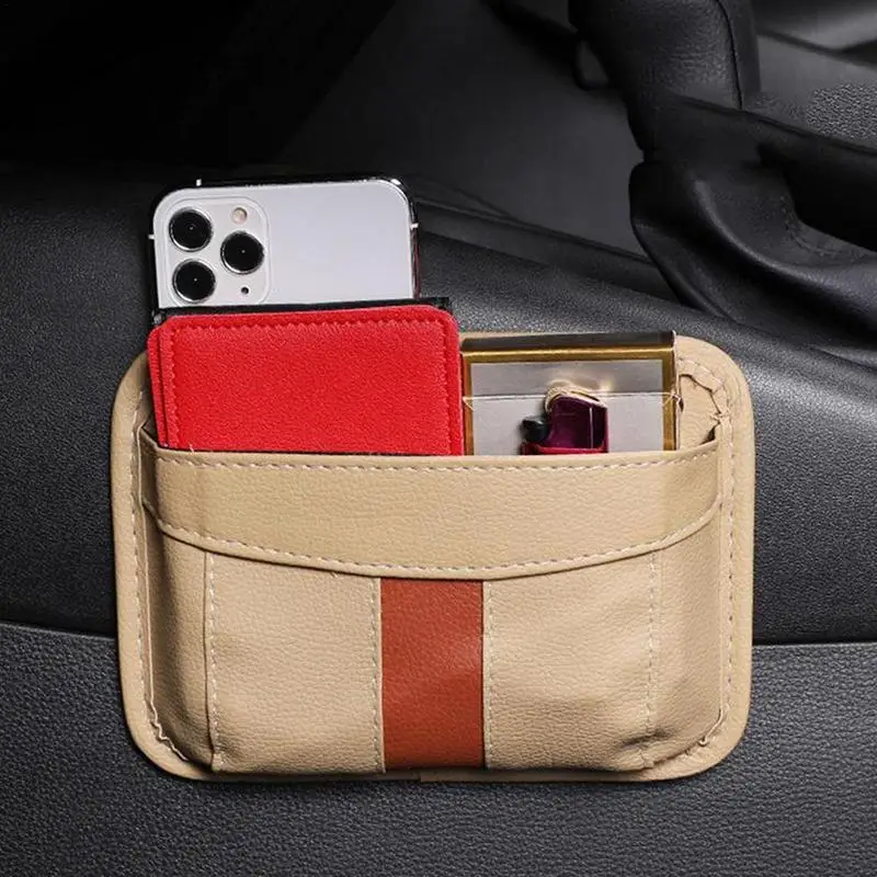 

Storage Pockets For Car Adhesive PU Leather Storage Pocket Pouch Multifunctional Storage Bag For Cellphones Wallets Keys Pens