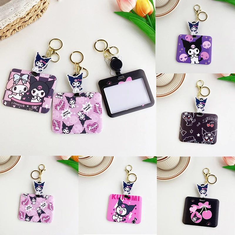 

Kawaii Sanriod Cartoon Card Holder My Melody Kuromi Pendant Easy-To-Pull Work Card Cover Keychaink Girl Heart Toy Birthday Gift