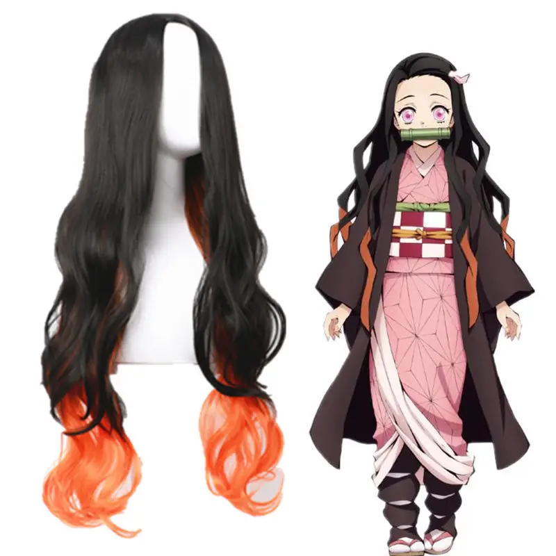 

Demon Slayer Kamado Nezuko Wig Anime Dye Gradient Exquisite Long Hair Curly Hair