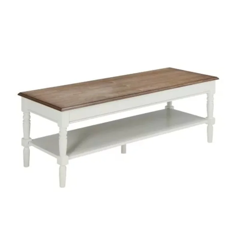 

Convenience Concepts French Country Coffee Table with Shelf, Driftwood Top & White Frame