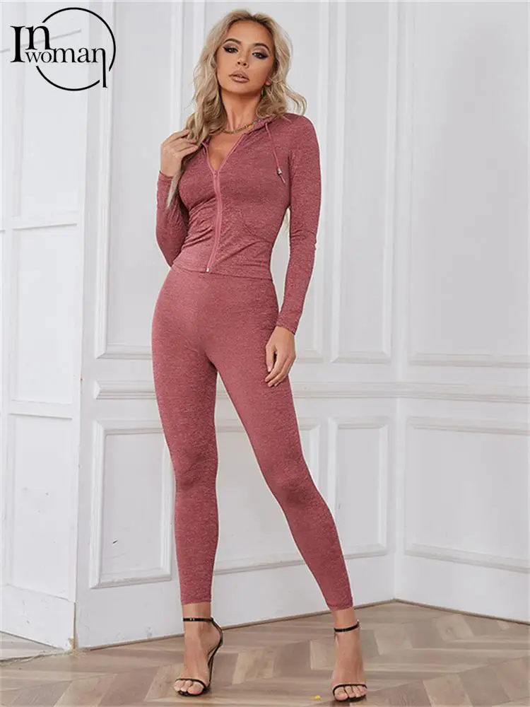 

Inwoman Autumn Sexy 2 Two Piece Sets Club Outfit For Women 2022 Long Sleeve Hoodies And Pants Sets Female Fashion Matching Sets