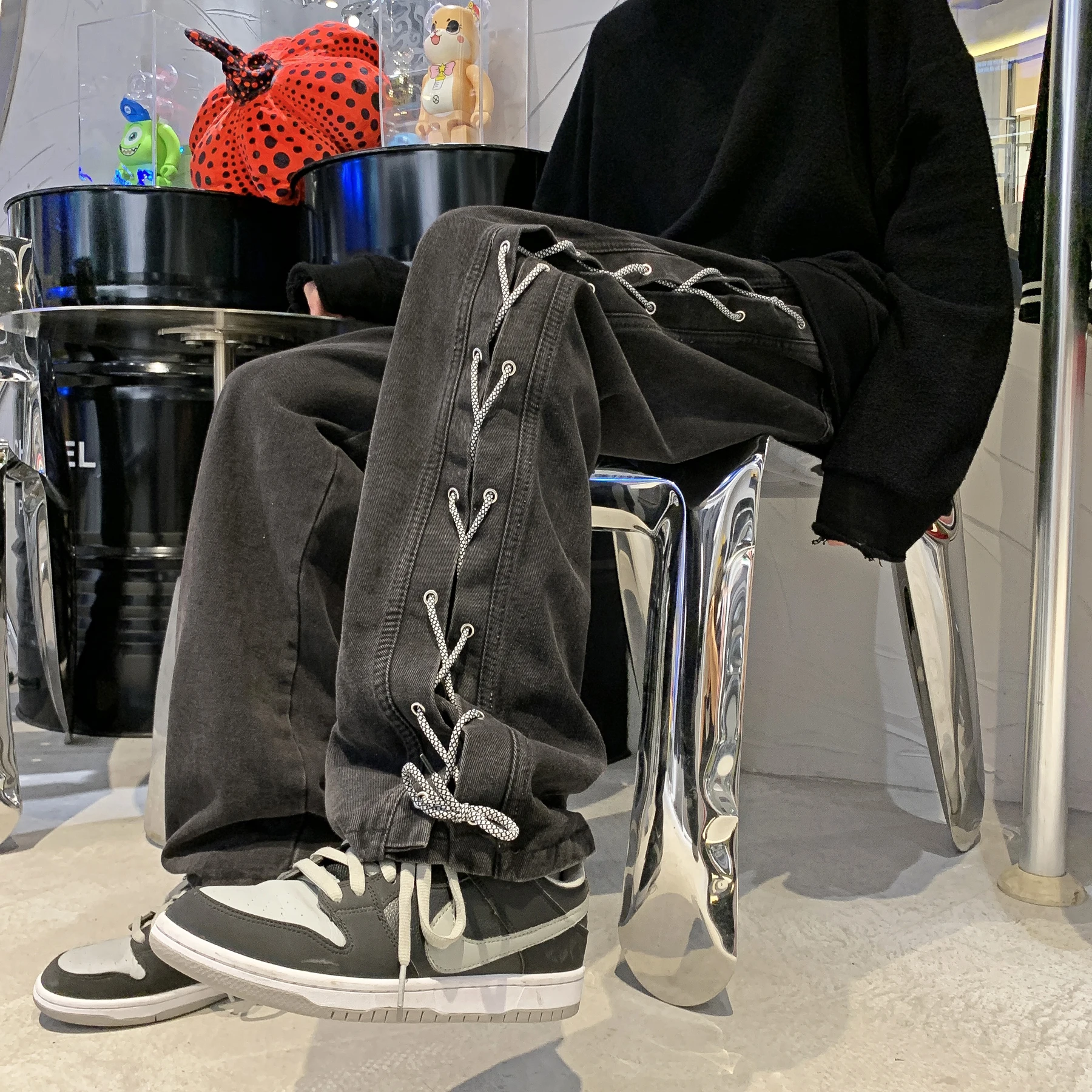 Neutral Simple Solid Long Jeans Men Korean Style Fashion High Street Black Loose Casual Pants Male Daliy All-match Trousers