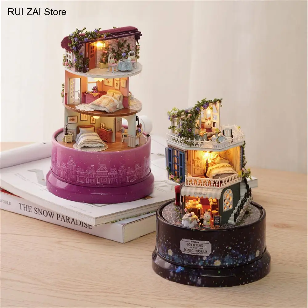 

Diy Rotating Music Box Manual Assembly Intelligence Development Children Toys Romantic Gift Valentine's Day Present Cute Room