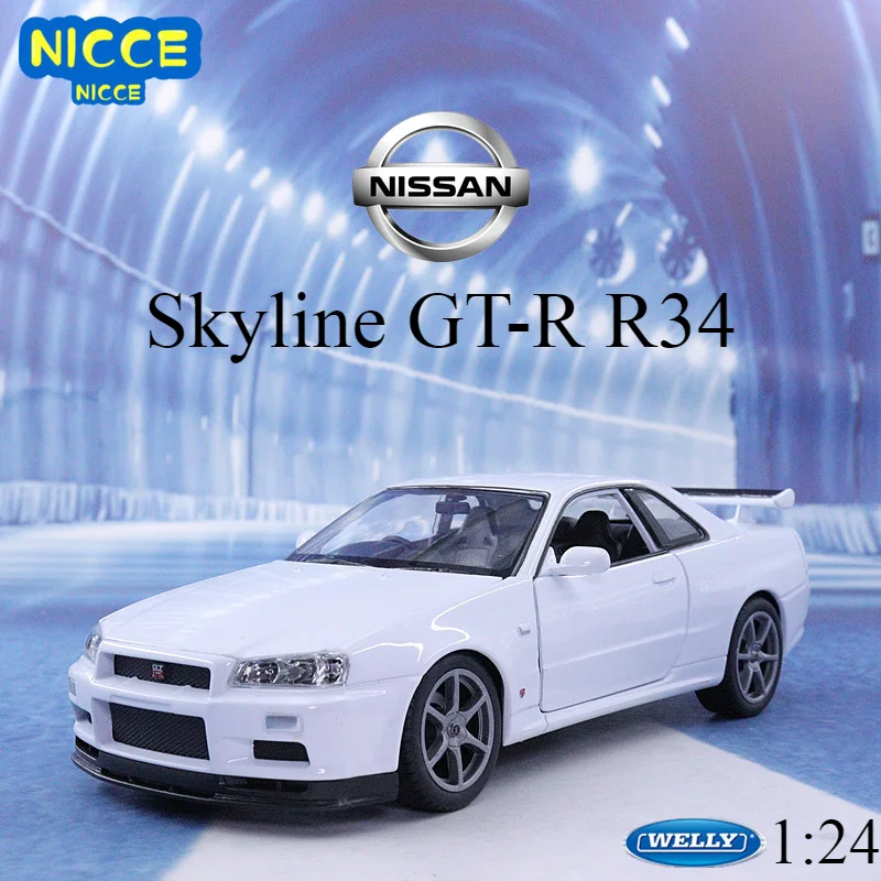 

Welly 1:24 Nissan Skyline GT-R R34 Die Casting Simulation Black/Blue/Red/White Car Model Toy Car for Kid Gift Collection B236
