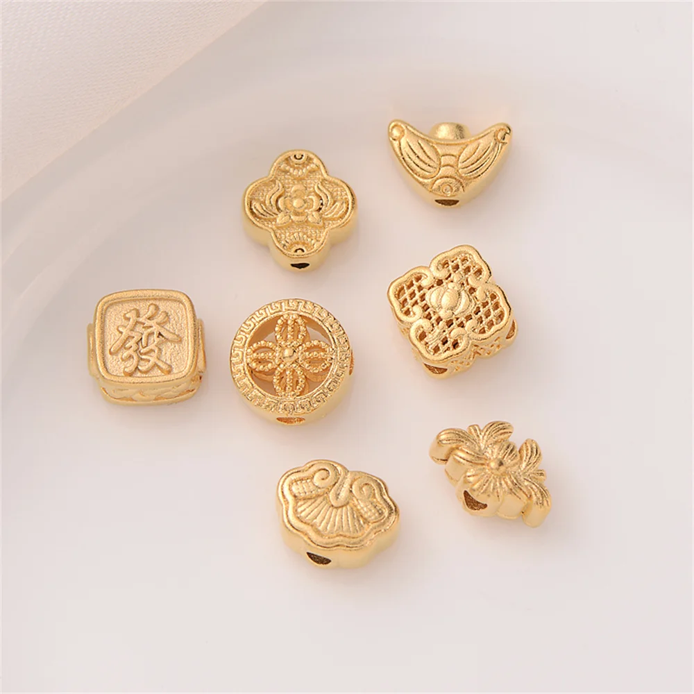 

Copper plated sand gold through-hole transfer beads handmade diy spacer beads four leaf clover yuan treasure jewelry materials