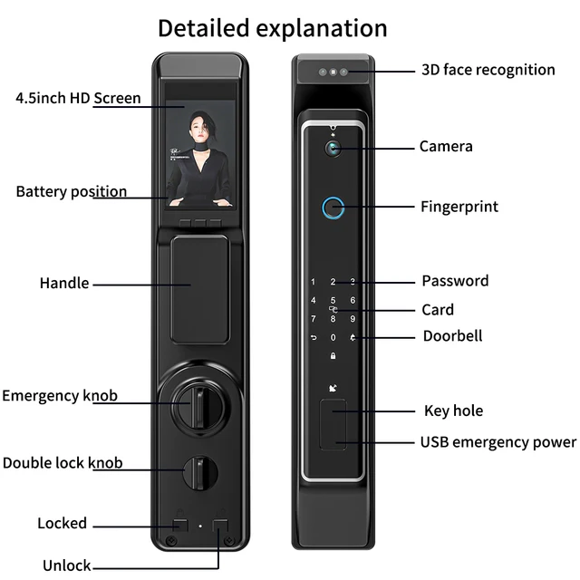 Tuya Wifi Electronic lock biometrics Fingerprint Lock Smart Door Lock Password 3D face recognition Digital Camera El 6