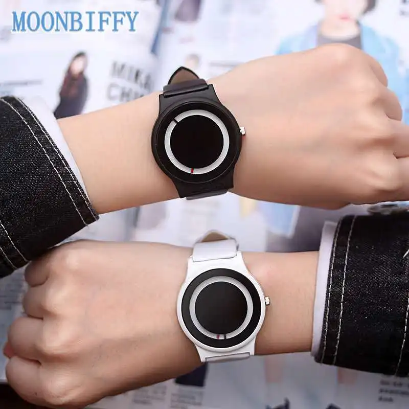 

No-pointer PU Strap Watch Minimalist Simple Creative Brand Woman Ladies Dress Watch Women Quartz Wristwatch Couple Watch