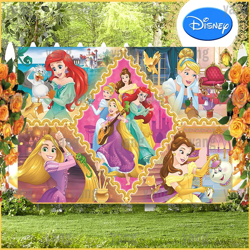 Disney Five Princess Photo Backdrop Birthday Party Supplies Vinyl Cloth Snow White Cinderella Background Baby Shower Decoration
