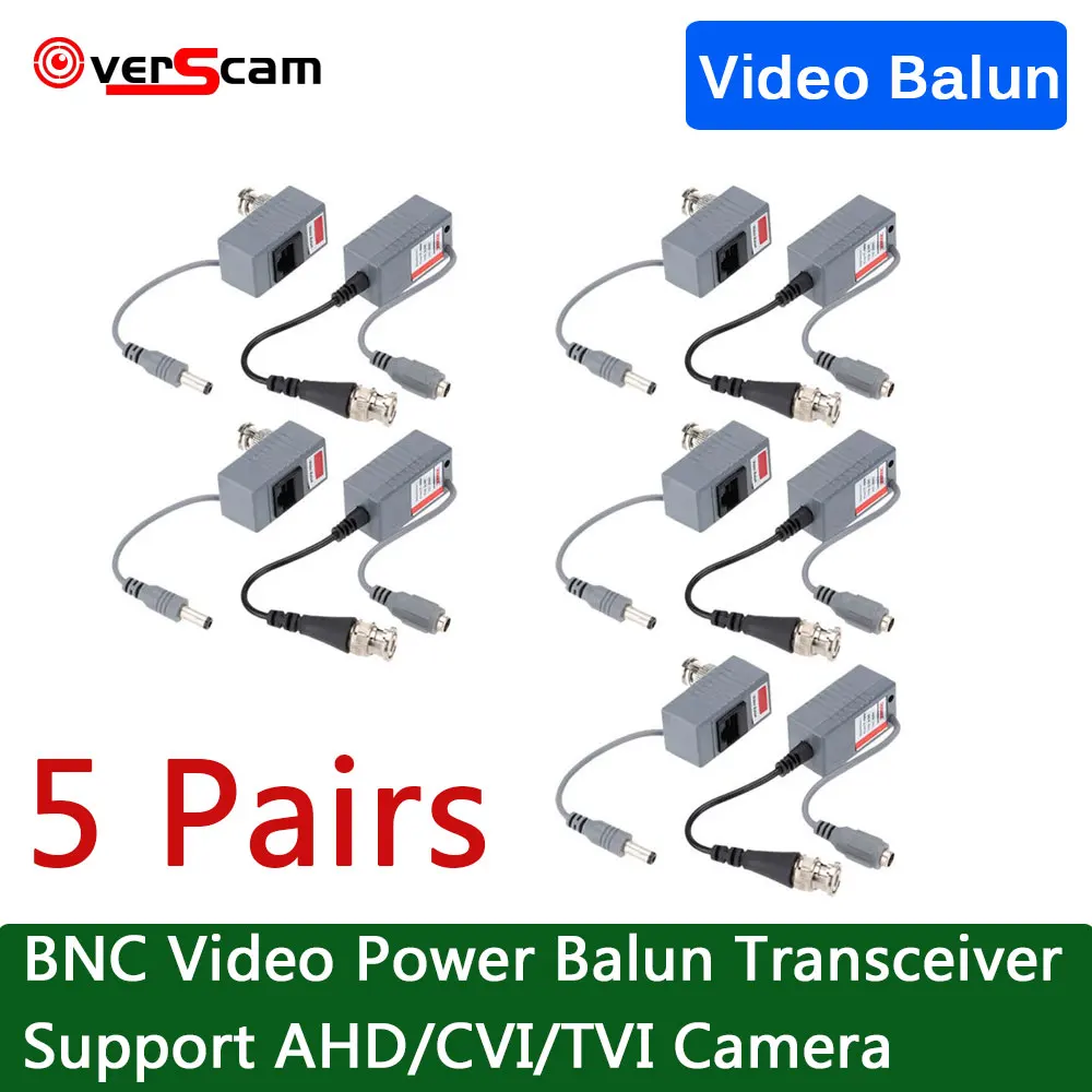 

5 Pairs CCTV Camera Accessories Audio Video Balun Transceiver BNC UTP RJ45 Video Balun with Audio and Power over CAT5/5E/6 Cabl