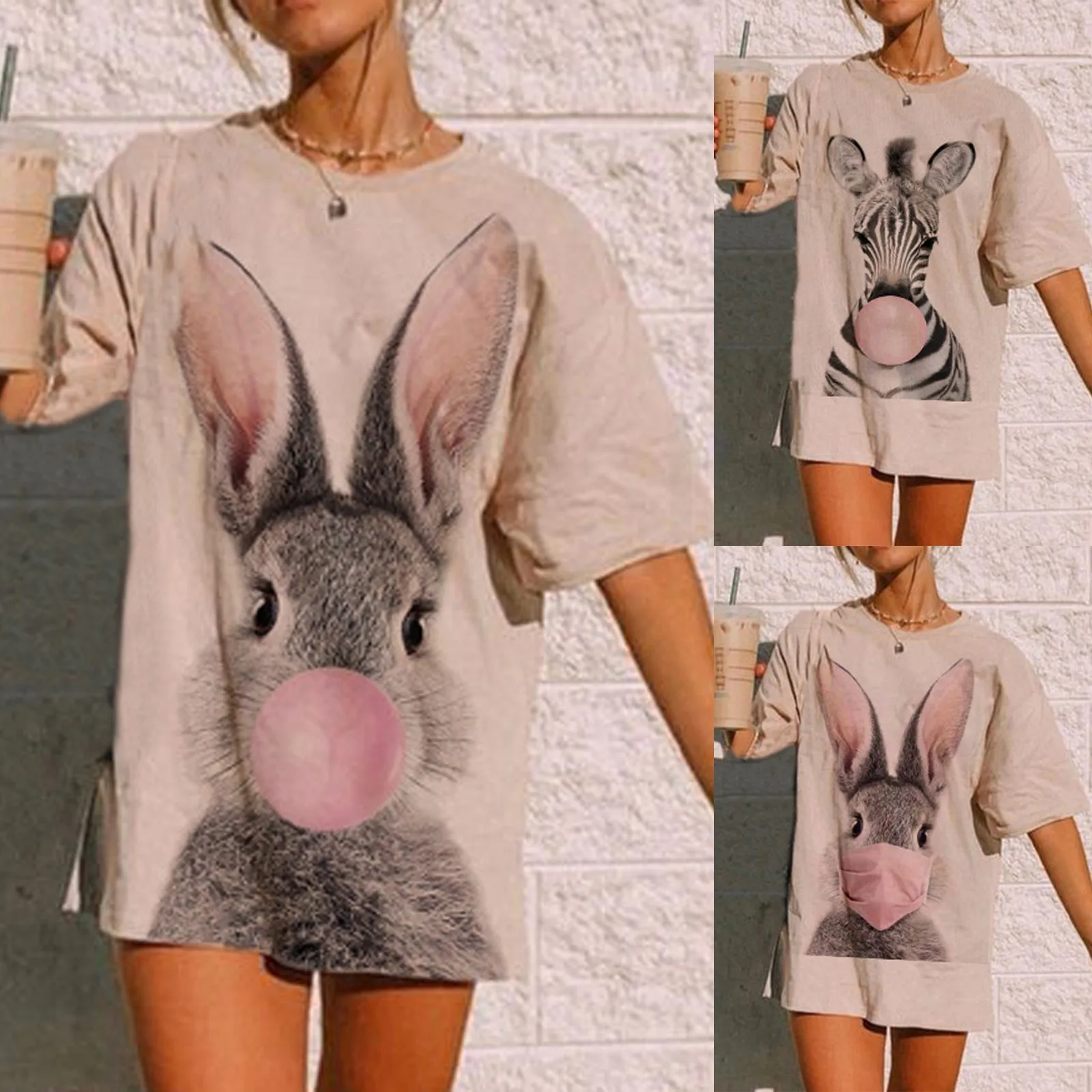 

Женская однотонная блузка с коротким рукавом и принтом