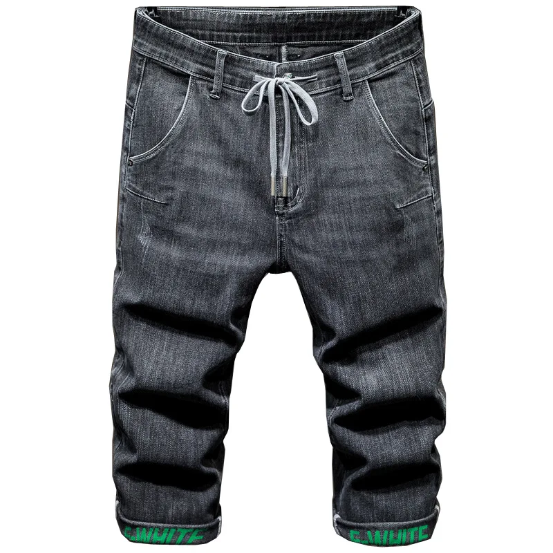 

Летние тонкие 2022 уличные повседневные джинсовые шорты с эластичным поясом мужские укороченные брюки свободные прямые брюки в Корейском ст...