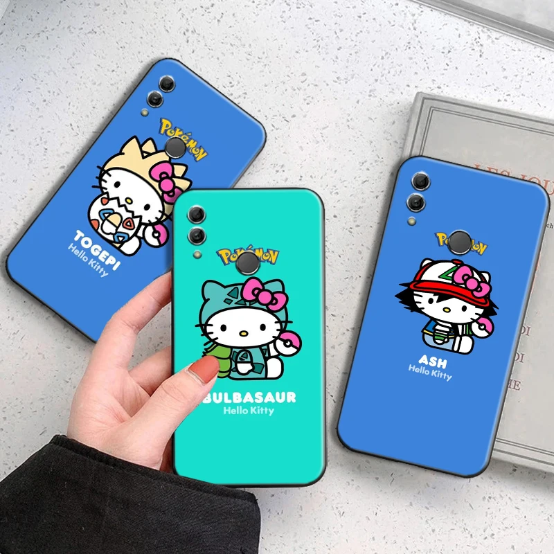 

MINISO Hello Kitty Phone Case For Huawei Honor 7A 7X 8 8X 8C 9 V9 9A 9S 9X 9 Lite 9X Lite 8 9 Pro Coque Black Back