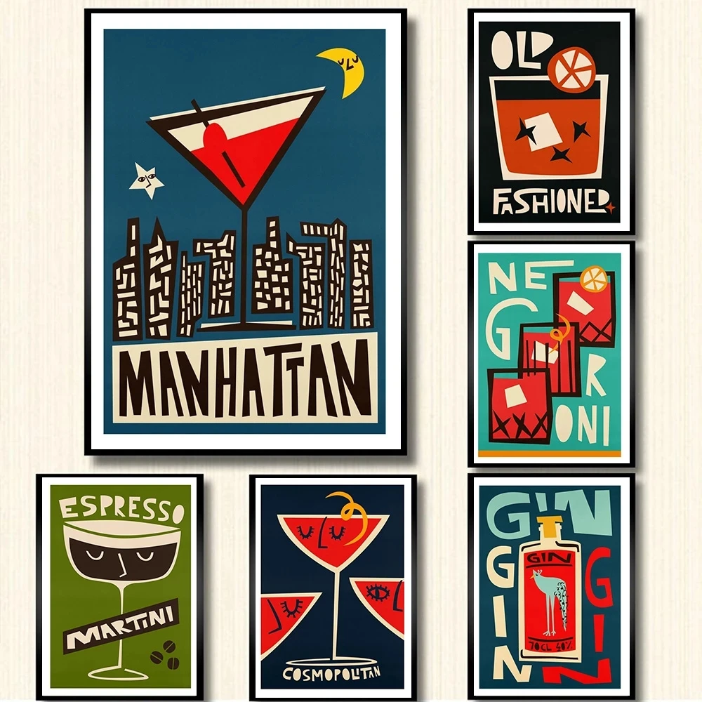 

Old Fashion Cocktail Poster Scandinavian Canvas Painting Vintage Art Print Gin Drinking Wall Picture For Living Room Home Decor