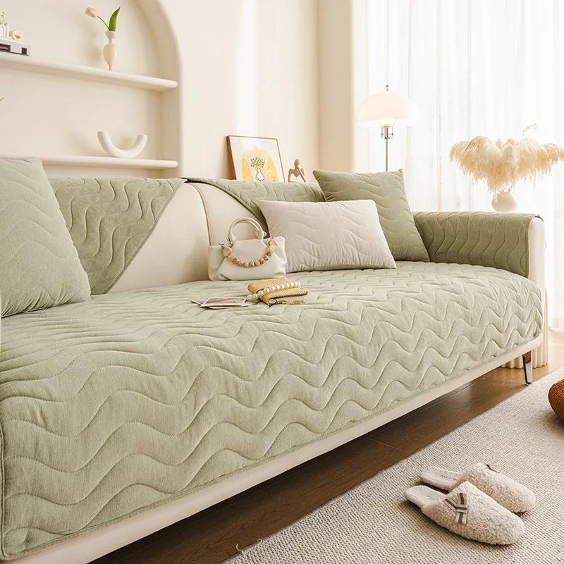 Pure Color Wave Pattern Sofa Covers Chenille Couch Cushion for Living Room L-shaped Decorative Sectional Cover