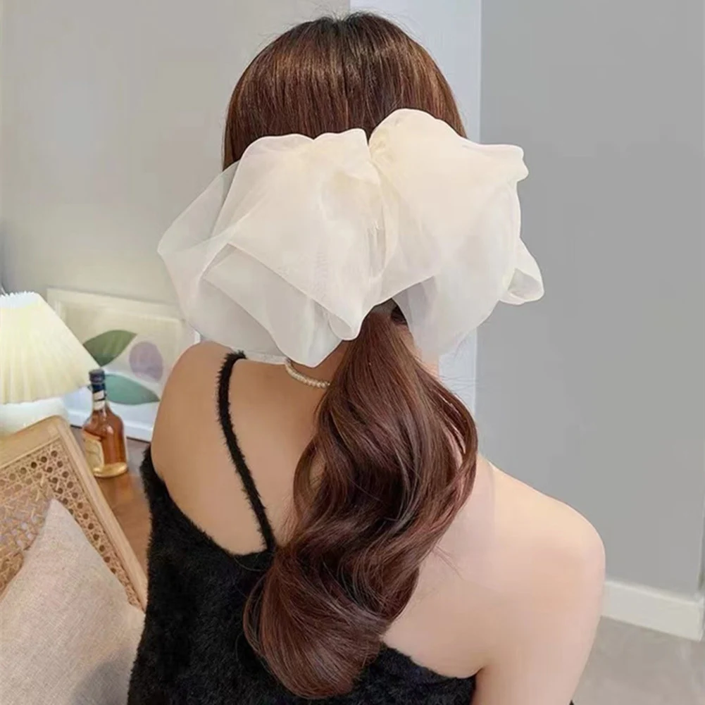 

White Oversize Bow Hairpin for Women Net Yarn Bowknot Ribbon Hair Clip New Long Lady Wedding Girls Spring Clip Hair Accessories