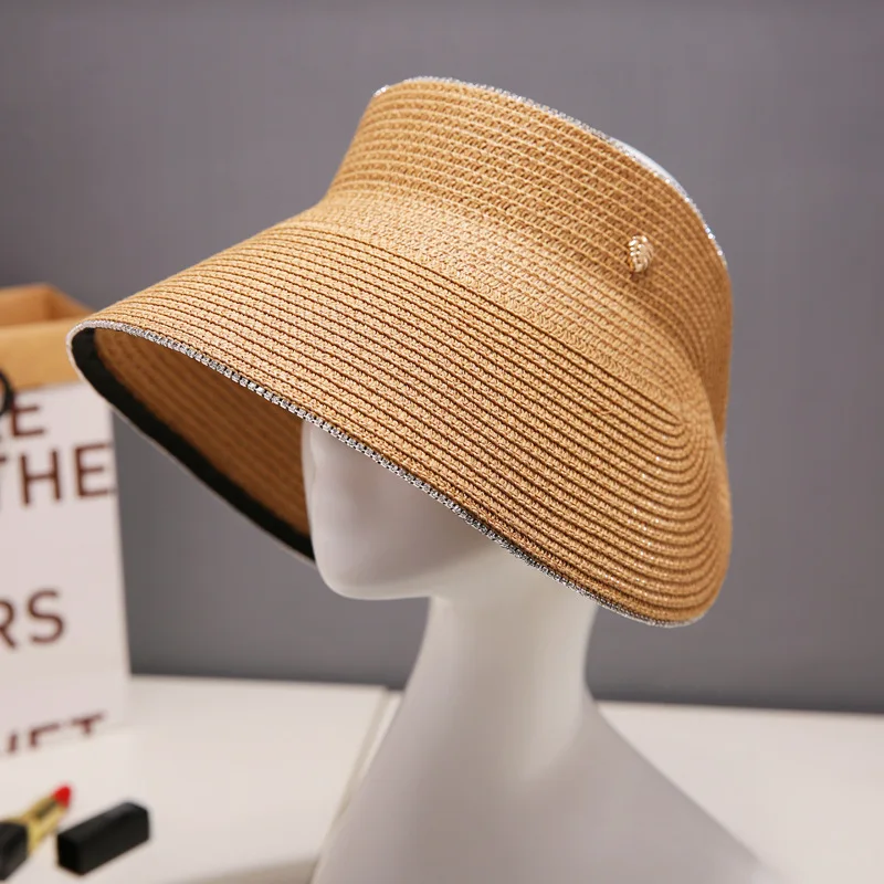 

New Designer Women's Cap Summer Hand-woven Empty Top Hat with Sunshade Large Brimmed Hat Can Be Folded for Easy Carrying