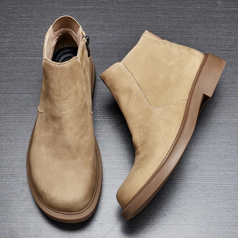 

Ботильоны челси мужские из натуральной воловьей кожи, роскошные удобные деловые ботинки ручной работы, круглый носок, в стиле ретро, осень