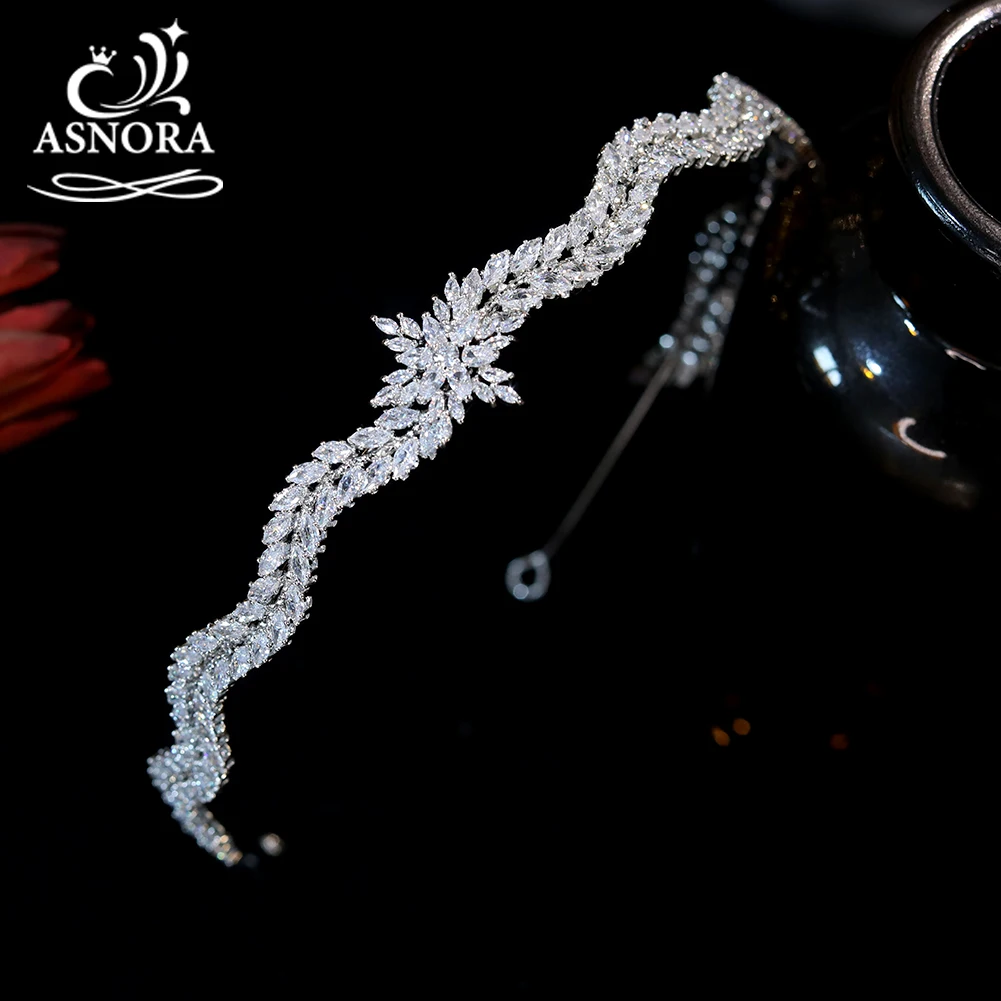 

ASNORA - Fashion New Cubic Zirconia Wedding Crystal Headband Bridal Hair Accessories Tiaras CZ Crowns Jewelry