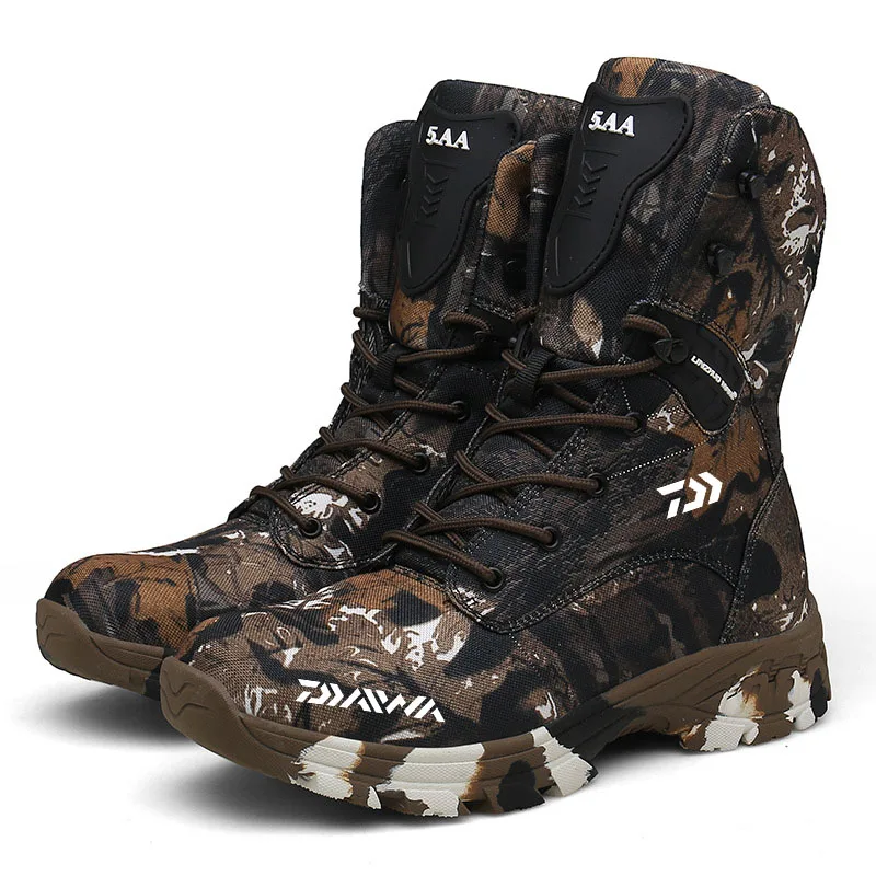 

Outdoor Men Camouflage Fishing Shoes Non-Slip High Gang Tactical Mountaineering Camping Wear-Resisting Sneakers Hiking Shoes