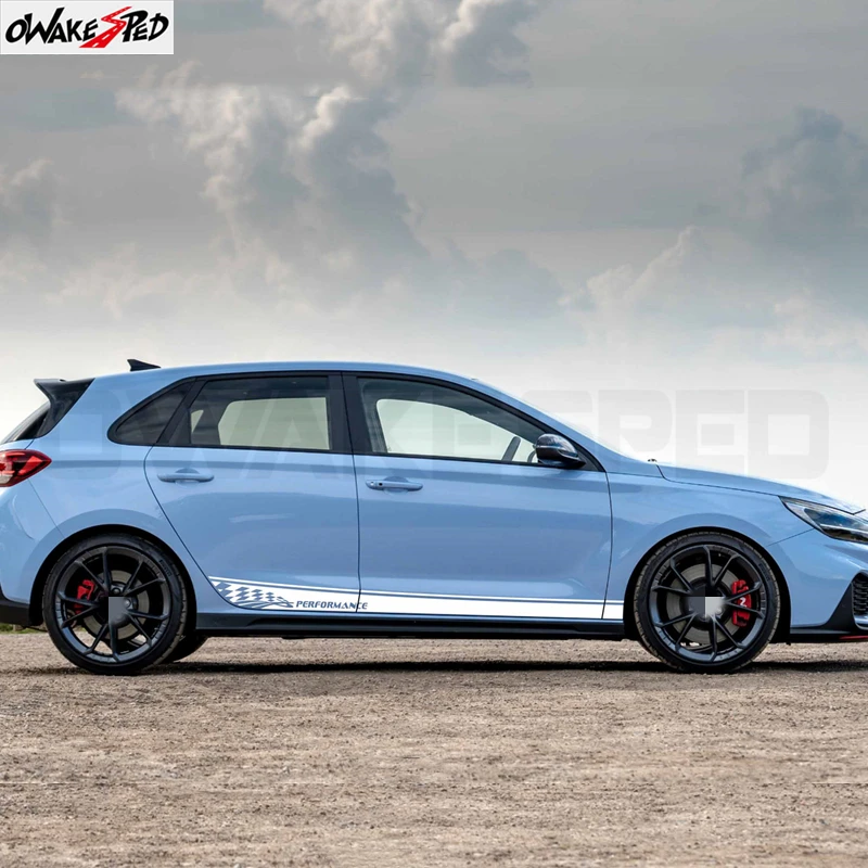Фото 2 шт. для Hyundai i30 i30n: наклейка на боковую дверь автомобиля, светоотражающая, спортивная, с графическим рисунком клетчатого флага, аксессуар. №4