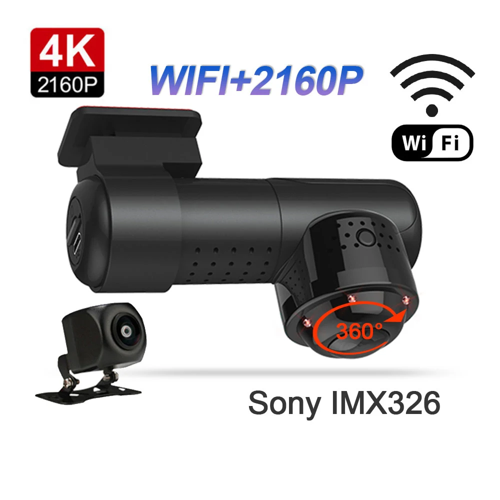 Купи 4K 2160P HD Car DVR Dash Cam Vehicle 360° Panorama Camera 24H Parking Monitor WiFi Night Vision Dual Lens Rear View Car Dashcam за 6,623 рублей в магазине AliExpress