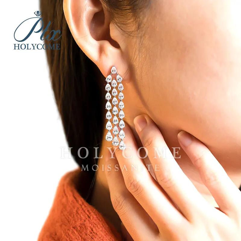 

Luxury style White pear cut VVS1 Moissanite Hoop Earrings for Women beautiful Jewelry g Silver plated 18k gold Earring GRA