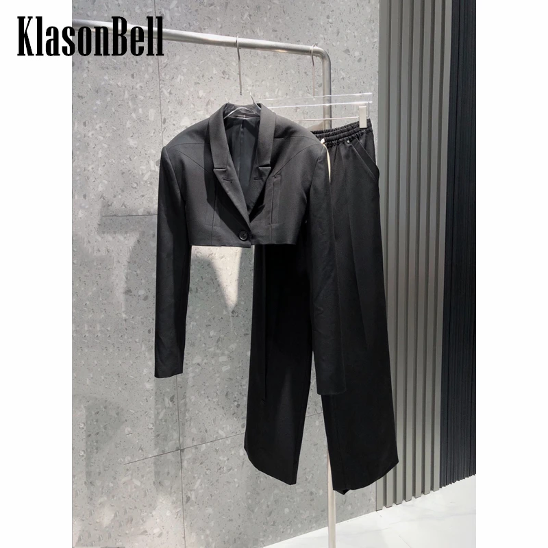 

8.26 KlasonBell Fashion High Waist Short Blazer Or Drawstring Wide Leg Pants Set Women