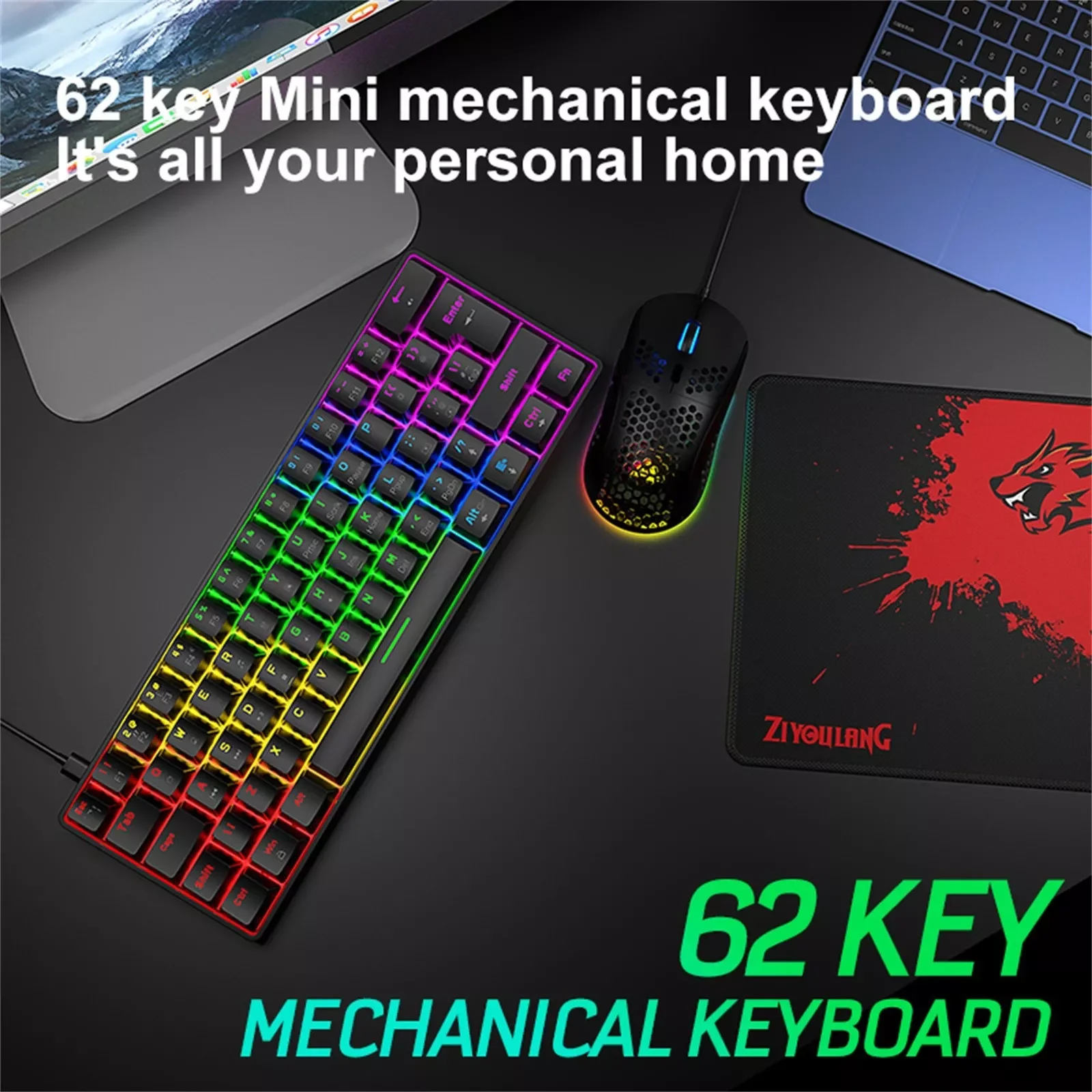 

Wired Mechanical Keyboard Gamer Gaming Keyboard Black Brown Red Switch Keycaps USB Type Rainbow Backlight Computer Keyboards