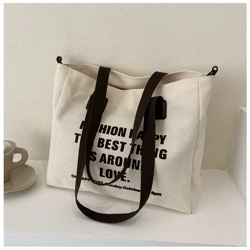 

Вместительная сумка для женщин, новинка 2022, модная подходящая ко всему Холщовая Сумка через плечо, сумка-мессенджер, сумка-тоут, сумки