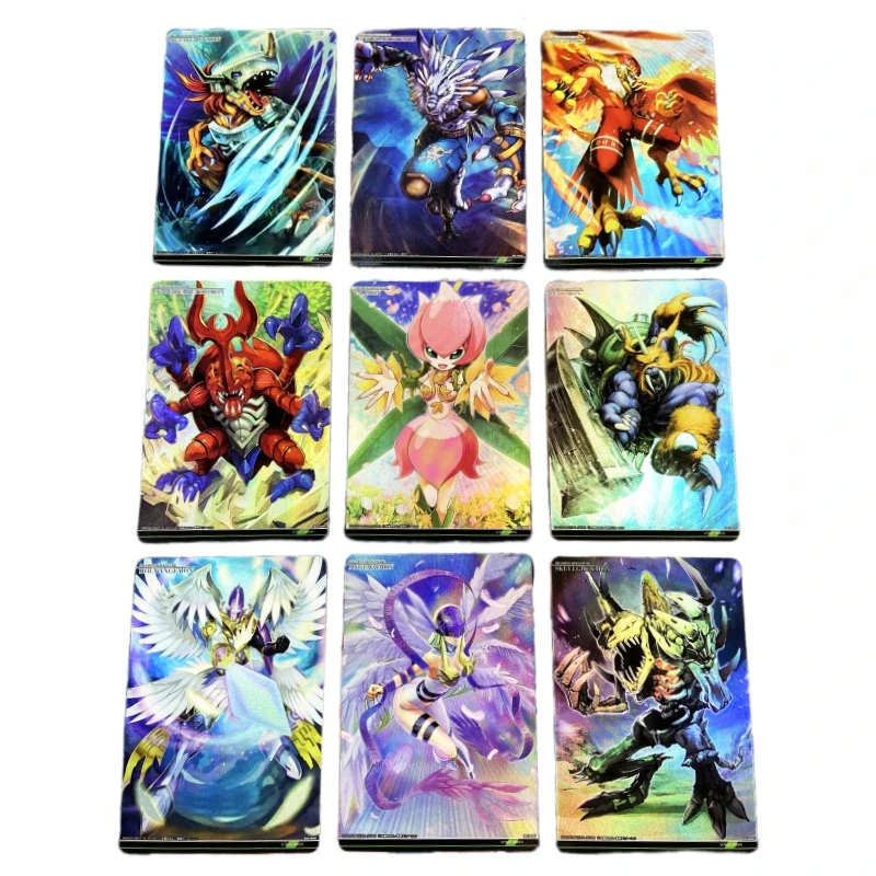 

9pcs/set Digimon Adventure Animation Characters Metal Greymon Were Garurumon Flash Card Classics Anime Collection Cards Toy