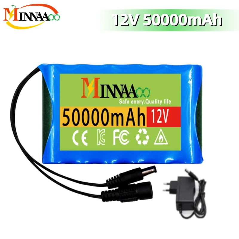 

18650 3S2P 12V 50000mah Original Lithium Ion Battery DC 12.6V 50Ah Rechargeable CCTV, Camera Monitor Replacement Battery+Charger