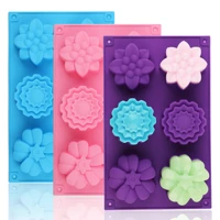 6 holes flower shaped silicone soap mould diy handmade candle cake baking soap moulds mold kitchen tools cake molds 3d