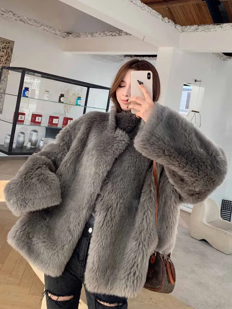 Luxury Winter Real Fur Thick Warm Women White Wool Coat High Quality Warm Outwear Woolen Jackets