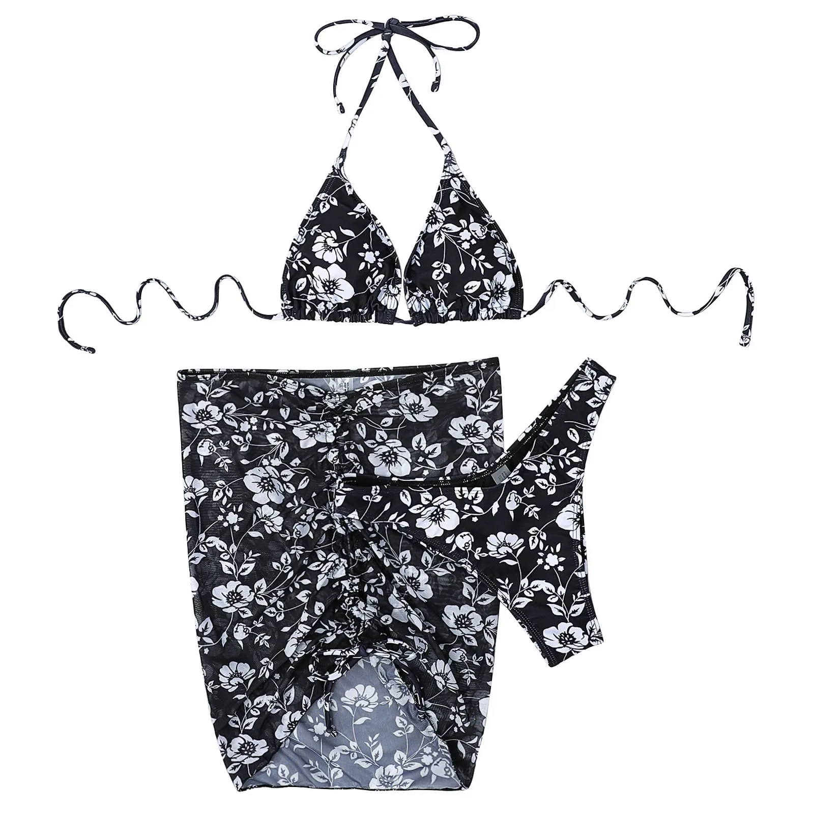 

Купальник-танкини женский летний из трех предметов, с цветочным принтом