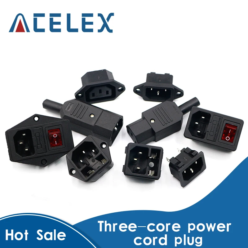 Входной разъем 10 А 05/06 В переменного тока 3-контактный питания iec320 C14 с клавишным