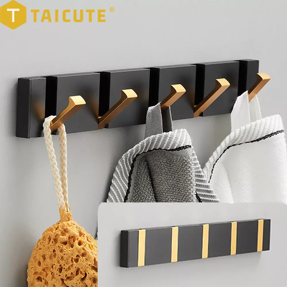 

TAICUTE складная вешалка для полотенец, 2 способа установки, настенные крючки, держатель для пальто и одежды для ванной, кухни, спальни, прихожей...