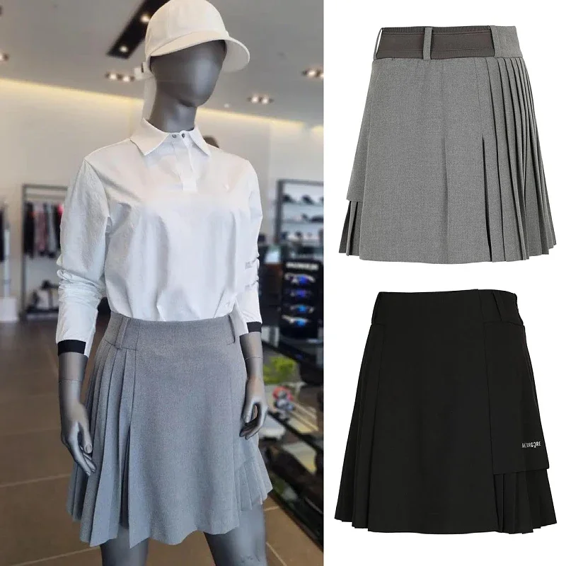 

South Korea Golf Dress Ladies Autumn and Winter Sanding Casual Joker Skirt Golf Solid Color Anti-exposure Pleated Skirt