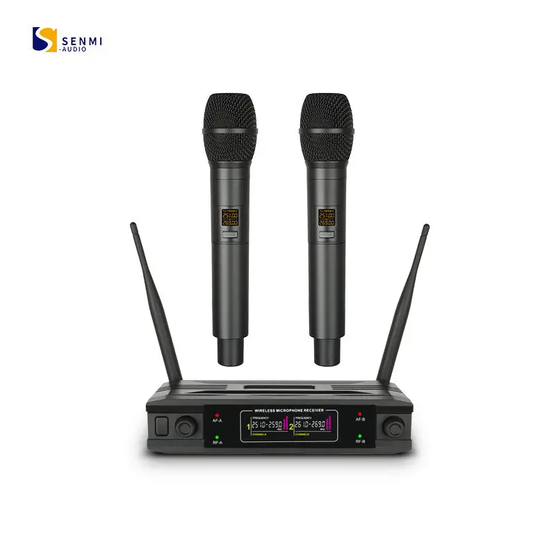 

Dual Channel Wireless Microphone Profeesional UHF Karaoke Microphone Handheld Microphone With Receiver For Stage Performance