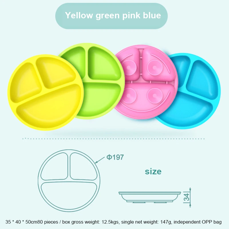

Sucker Kids Plate Silicone Toddle Training Dishes Children's Dinner Plates Tableware Cute Cartoon Feeding Bowls Safe Baby Round